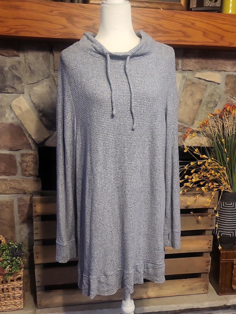 CJ Banks Heathered Gray/Blue Cowl Neck  Sweater